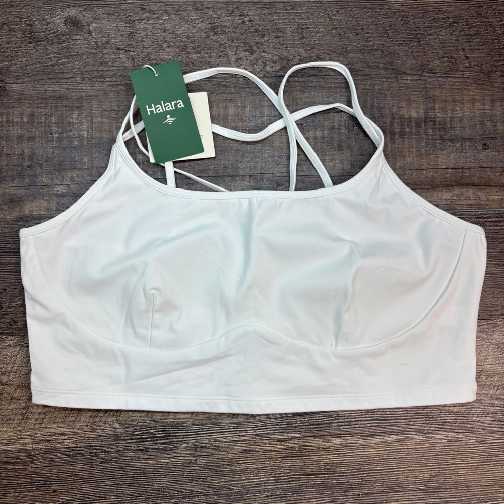 Halara Softlyzero Plush Strappy Back Sports Bra White XL New Defects